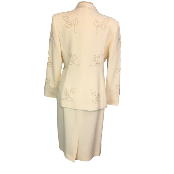 Albert Nipon Evening White Ivory Beaded Skirt Suit, Blazer, Leaves, 38‎ Chest, M - Picture 8 of 15